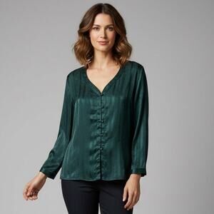 Vintage Victoria Secret Gold Label Pajama Top Small Dark Green Striped Satin